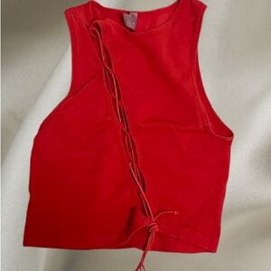 Red Lace-Up Crop Tank Top - Women
